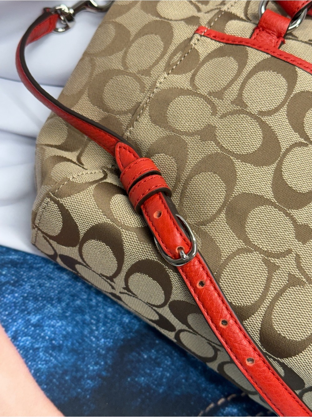 (new+tag) Coach Signature Khaki Crossbody Satchel Leather Trim Size 12 x 7 inch - Picture 7 of 11